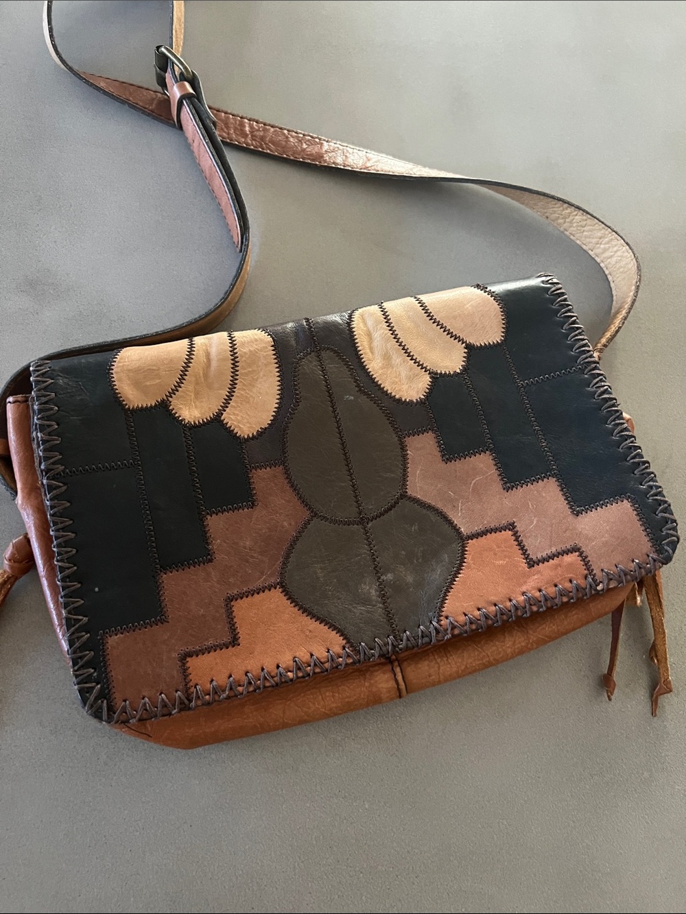 Patricia Nash Brown and Black Patchwork Leather Crossbody
